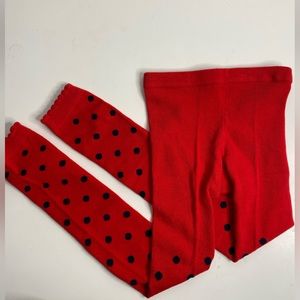 Red and Black Polka Dot Footless Girls Tights Size Small (5-6)